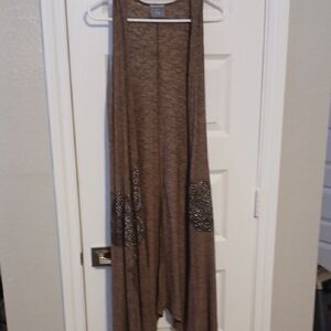 Vocal Brown Sleeveless Cardigan with Silver Accents